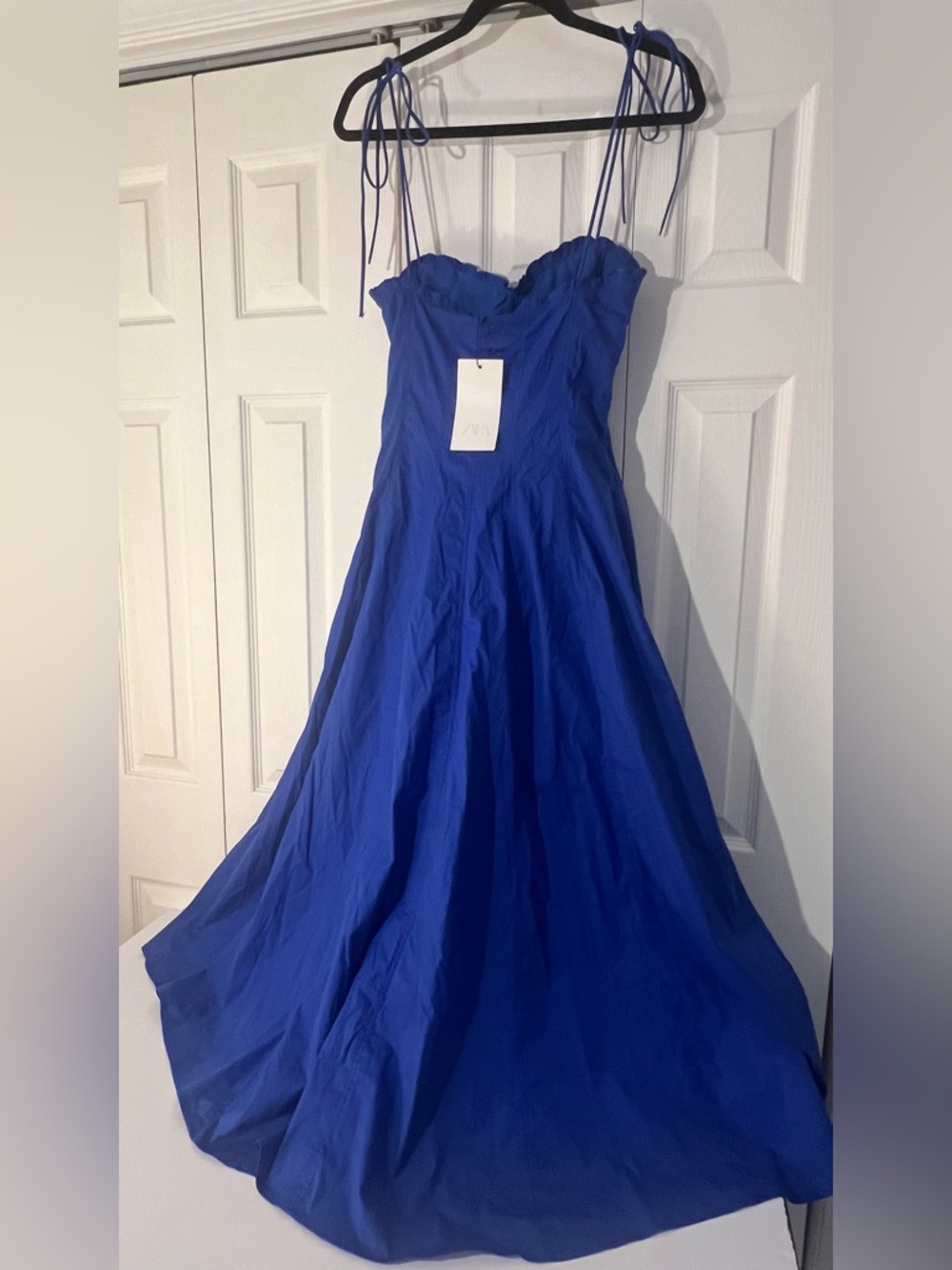 ZARA COTTON POPLIN TIE MIDI DRESS | CORNFLOWER BLUE | L NWT - Picture 16 of 16